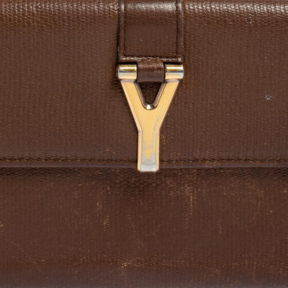 Yves Saint Laurent Brown Leather Y Ligne Flap Continental Wallet 6