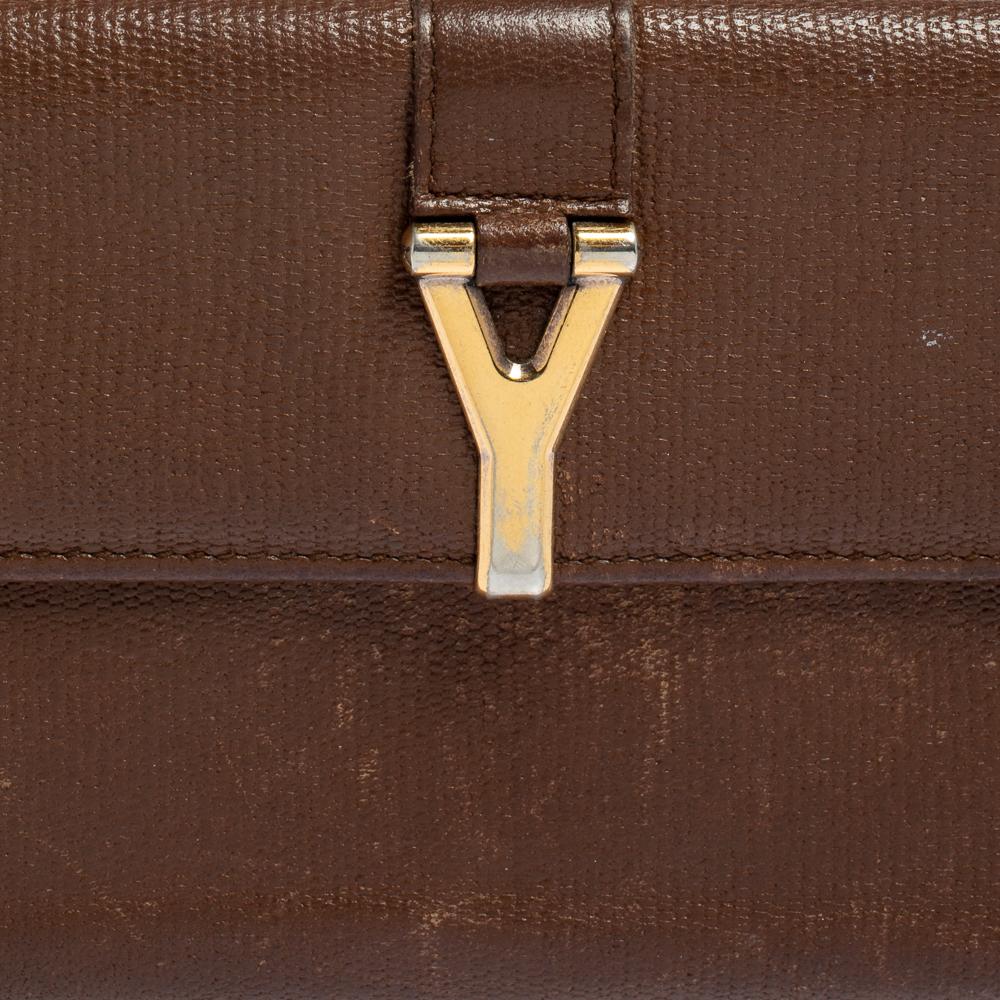 Yves Saint Laurent Brown Leather Y Ligne Flap Continental Wallet For Sale 6