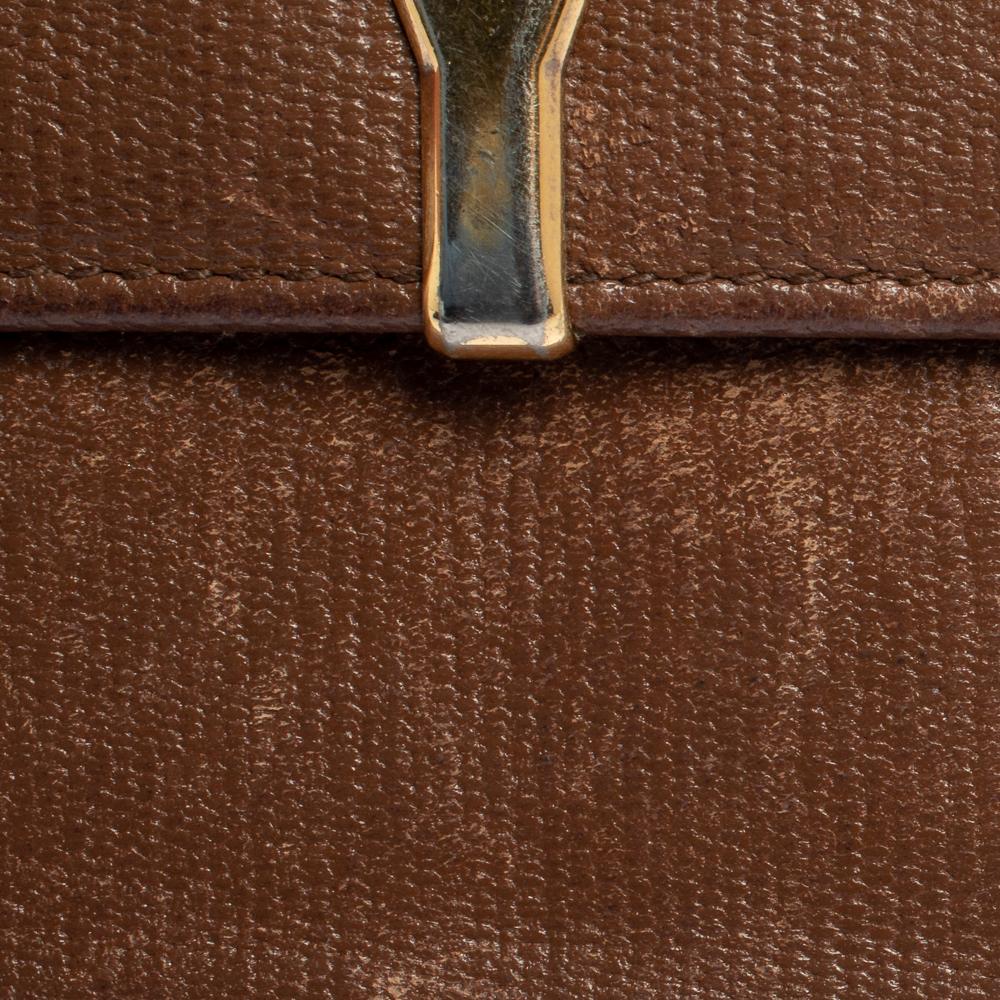 Yves Saint Laurent Brown Leather Y Ligne Flap Continental Wallet In Good Condition For Sale In Dubai, Al Qouz 2