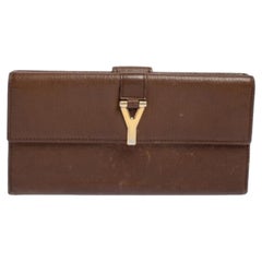 Yves Saint Laurent Brown Leather Y Ligne Flap Continental Wallet