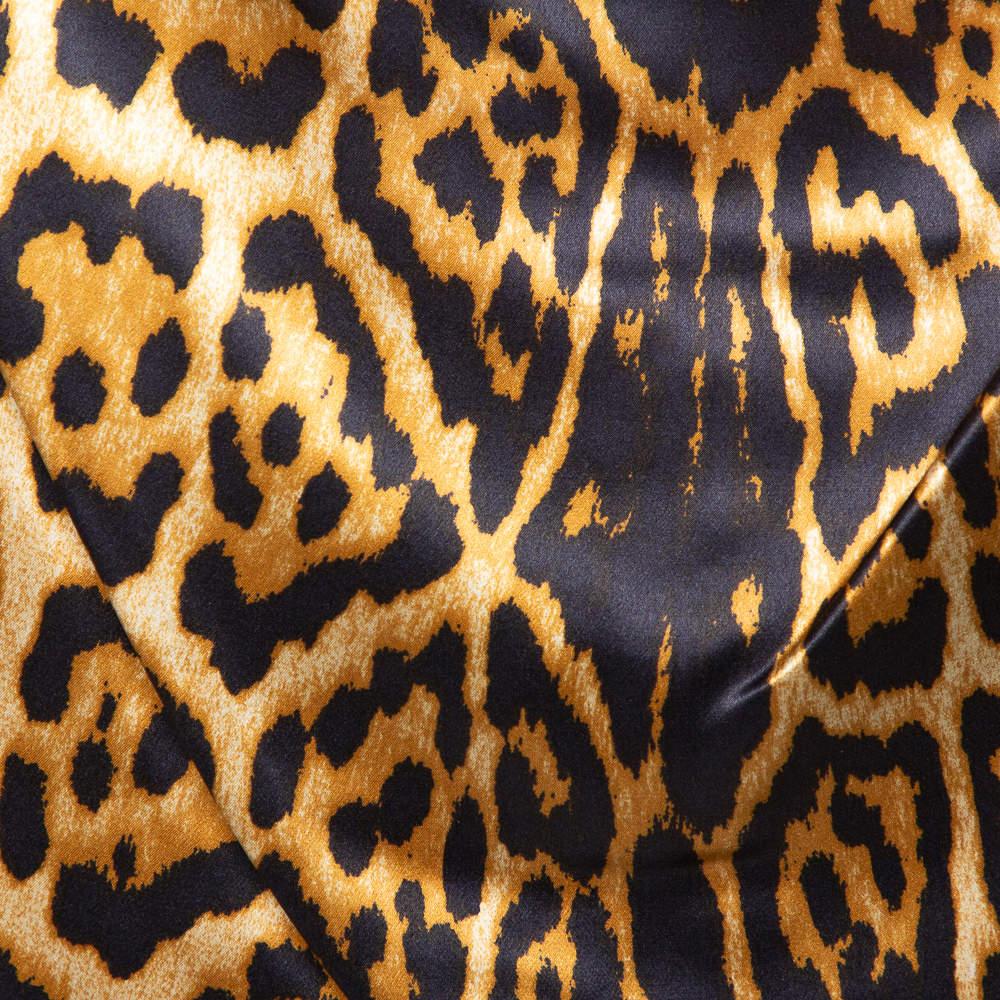 Yves Saint Laurent Brown Leopard Printed Silk Satin Cowl Neck Detail Shift Dress For Sale 1