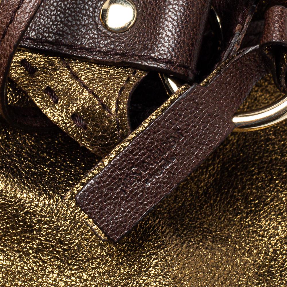 Yves Saint Laurent Brown/Metallic Gold Leather Reversible Double Sac Y Tote In Good Condition In Dubai, Al Qouz 2