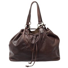 Yves Saint Laurent Brown/Metallic Gold Leather Reversible Double Sac Y Tote