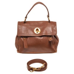 Yves Saint Laurent Brown Muse Two Shoulder Bag with material leather, gold-tone