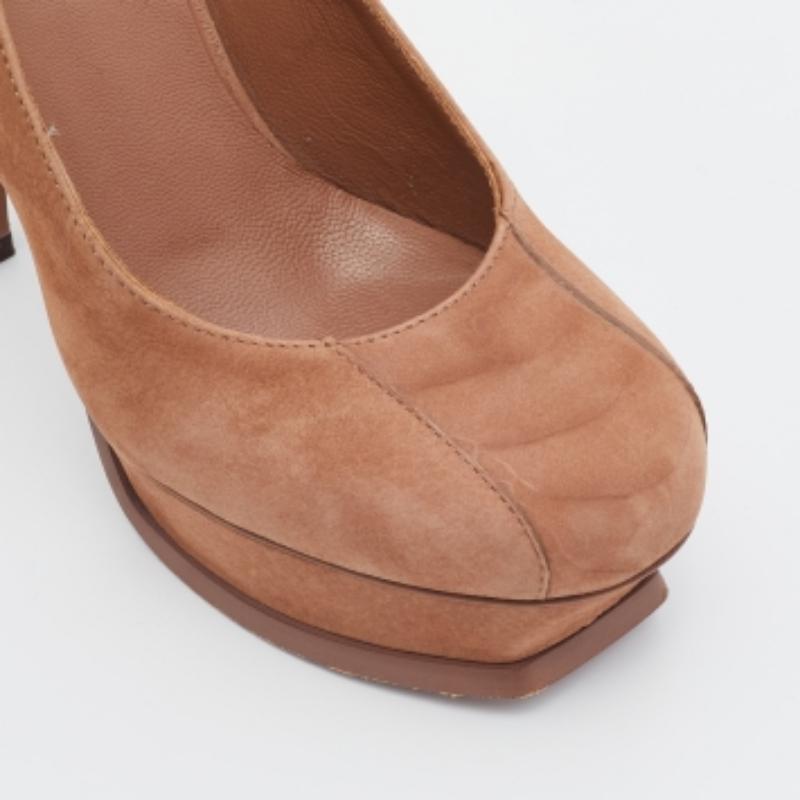 Yves Saint Laurent Chaussures à plateforme en cuir nubuck Brown Taille 38 en vente 4