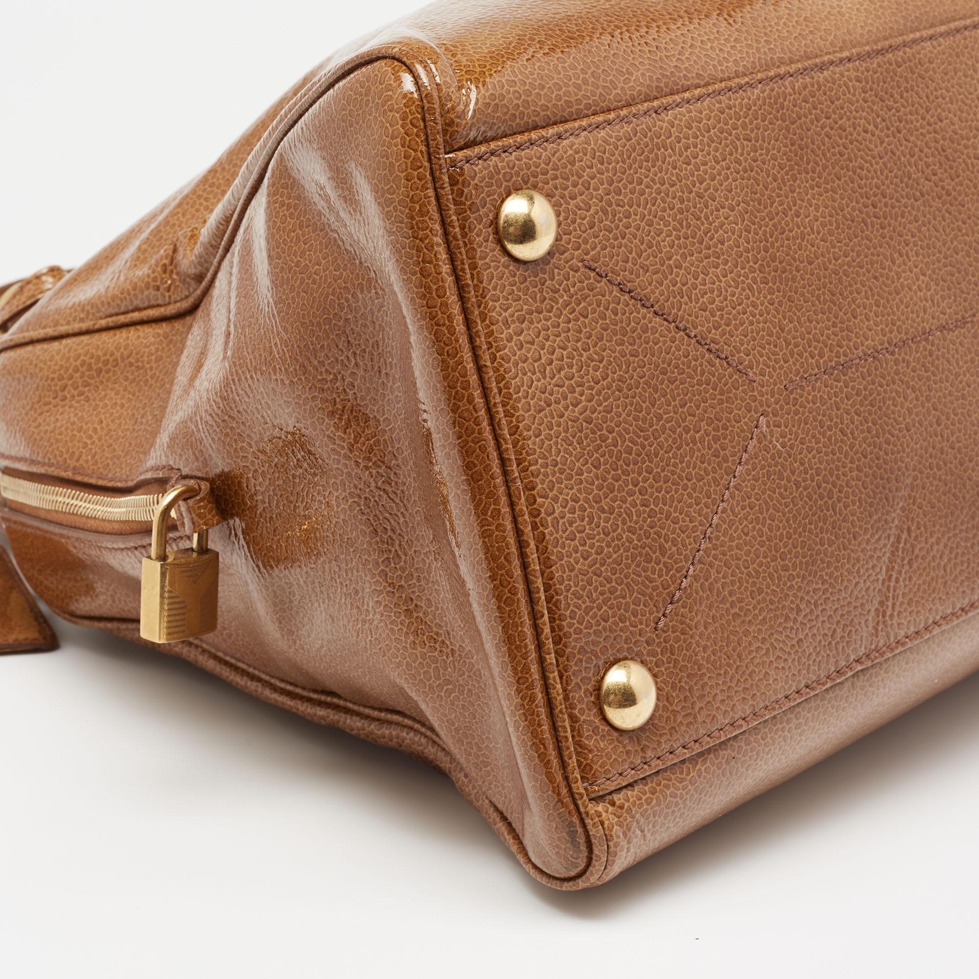 Yves Saint Laurent Borsa Majorelle in pelle verniciata marrone con pavé 5