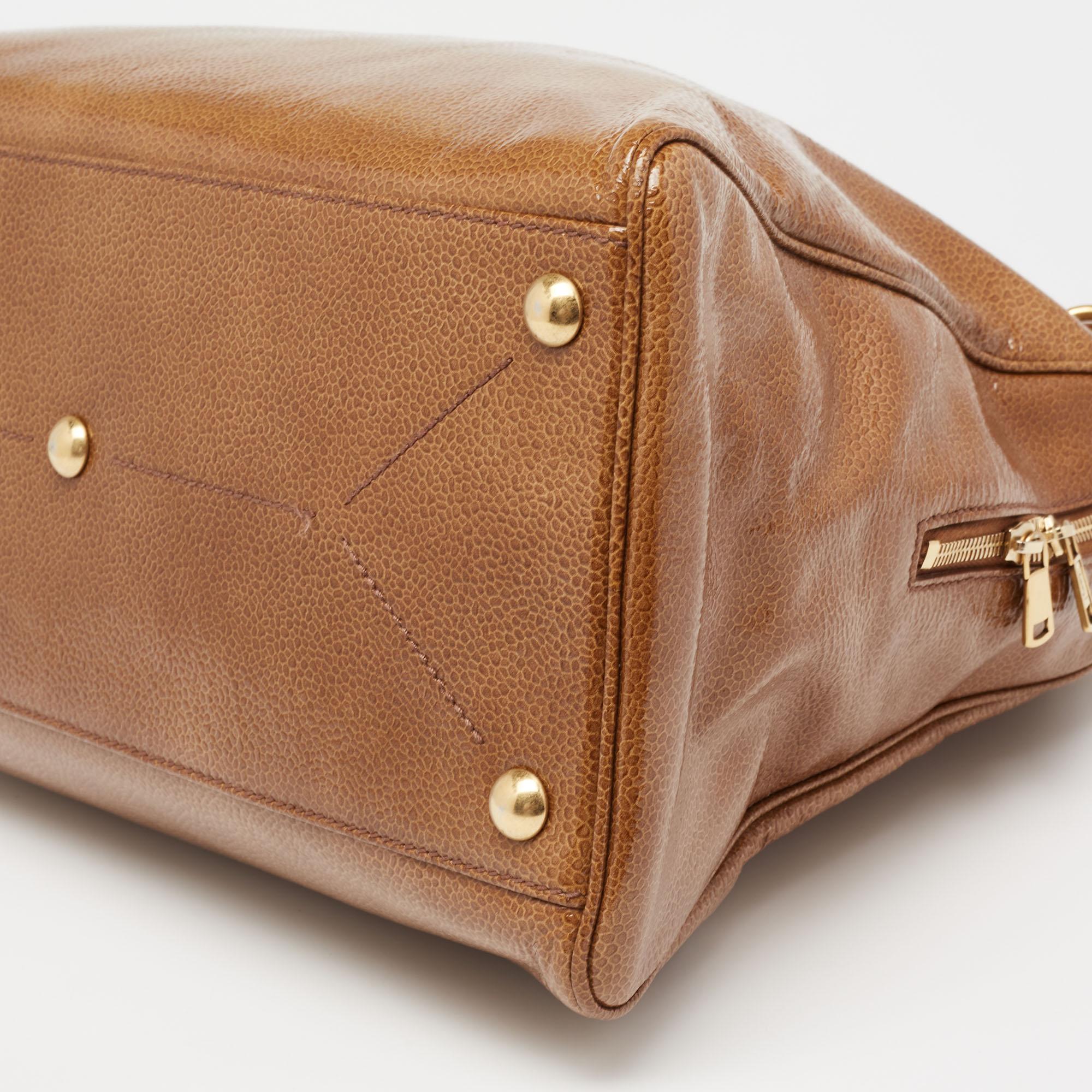 Yves Saint Laurent Borsa Majorelle in pelle verniciata marrone con pavé 6