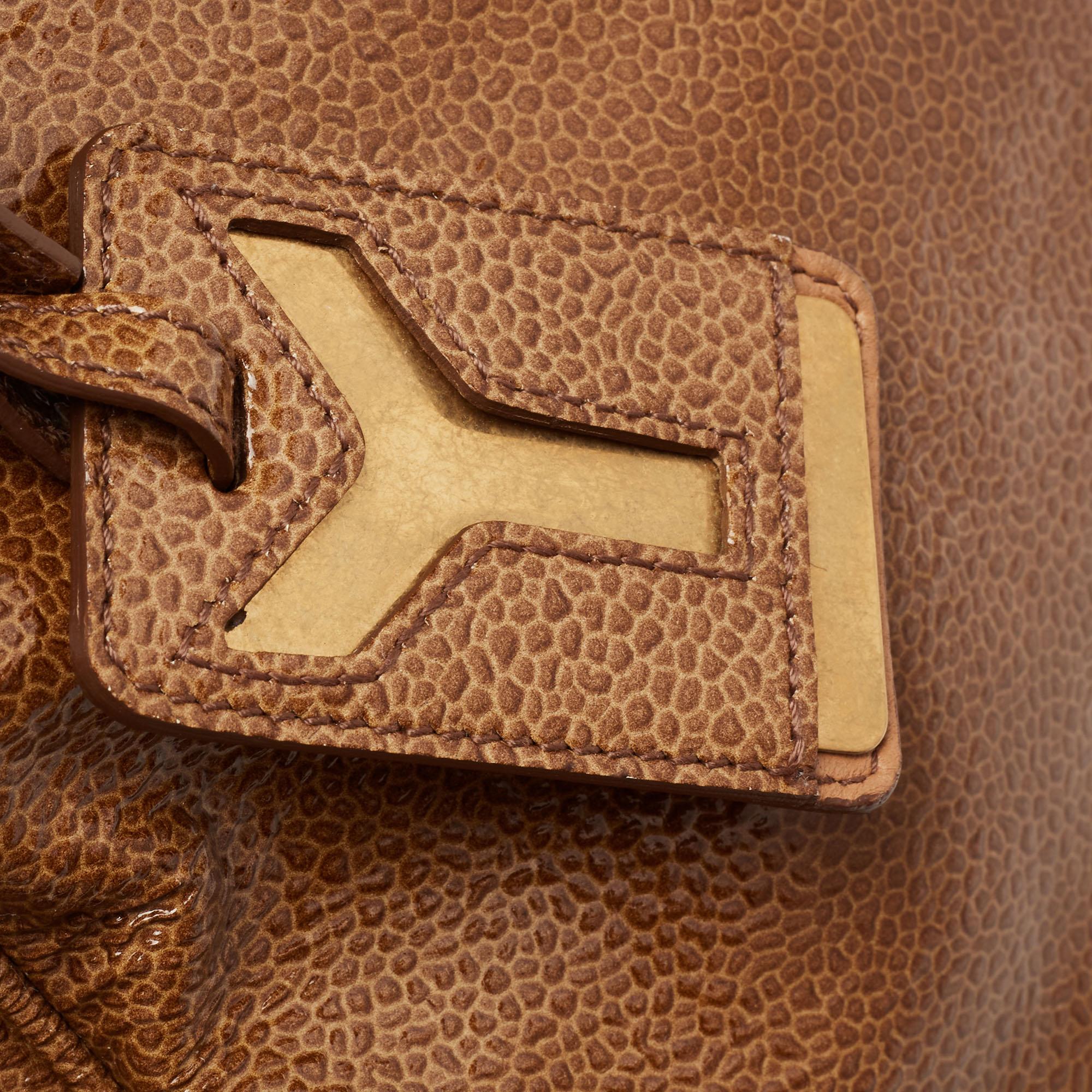 Yves Saint Laurent Brown Pebbled Patent Leather Majorelle Satchel 7