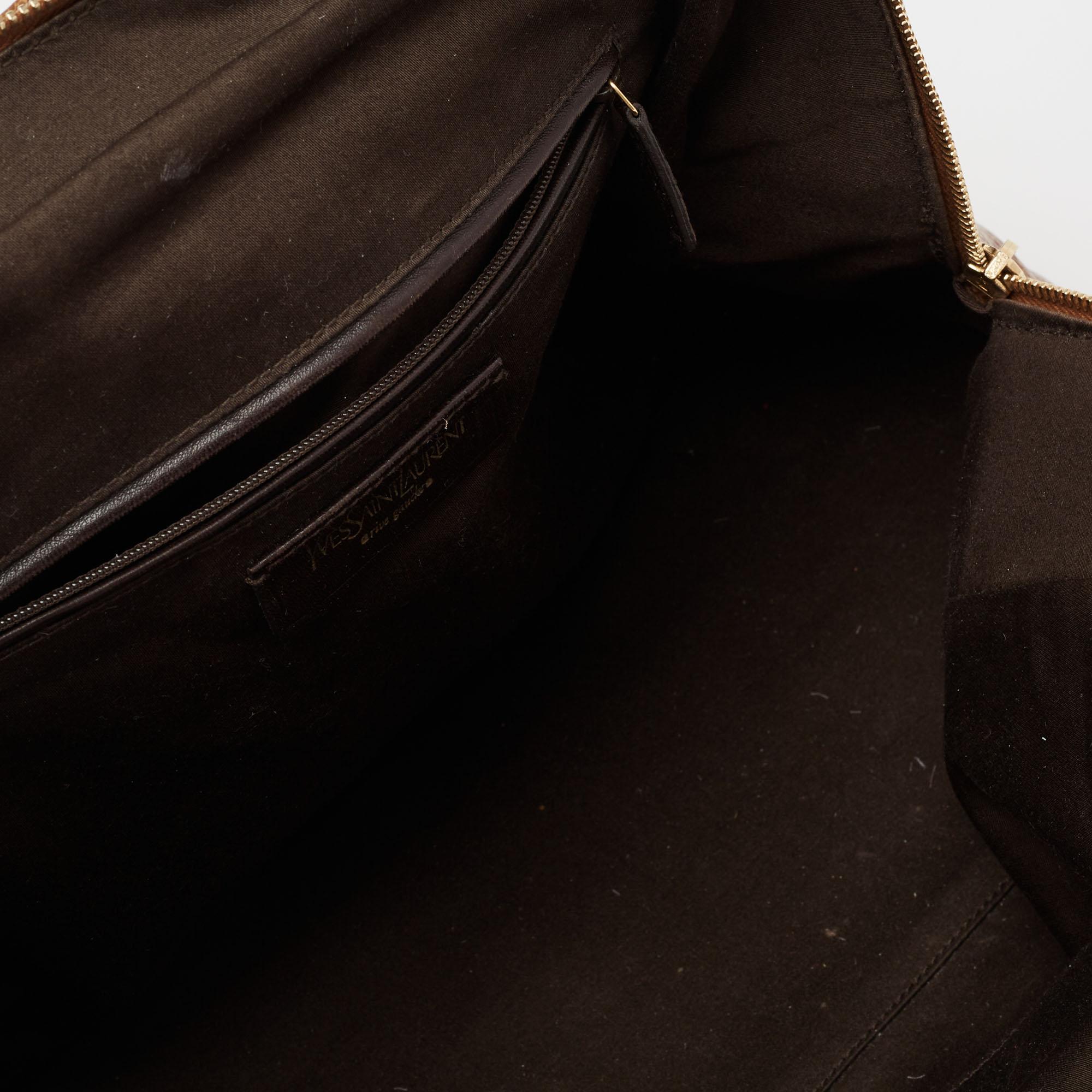 Yves Saint Laurent Brown Pebbled Patent Leather Majorelle Satchel 8