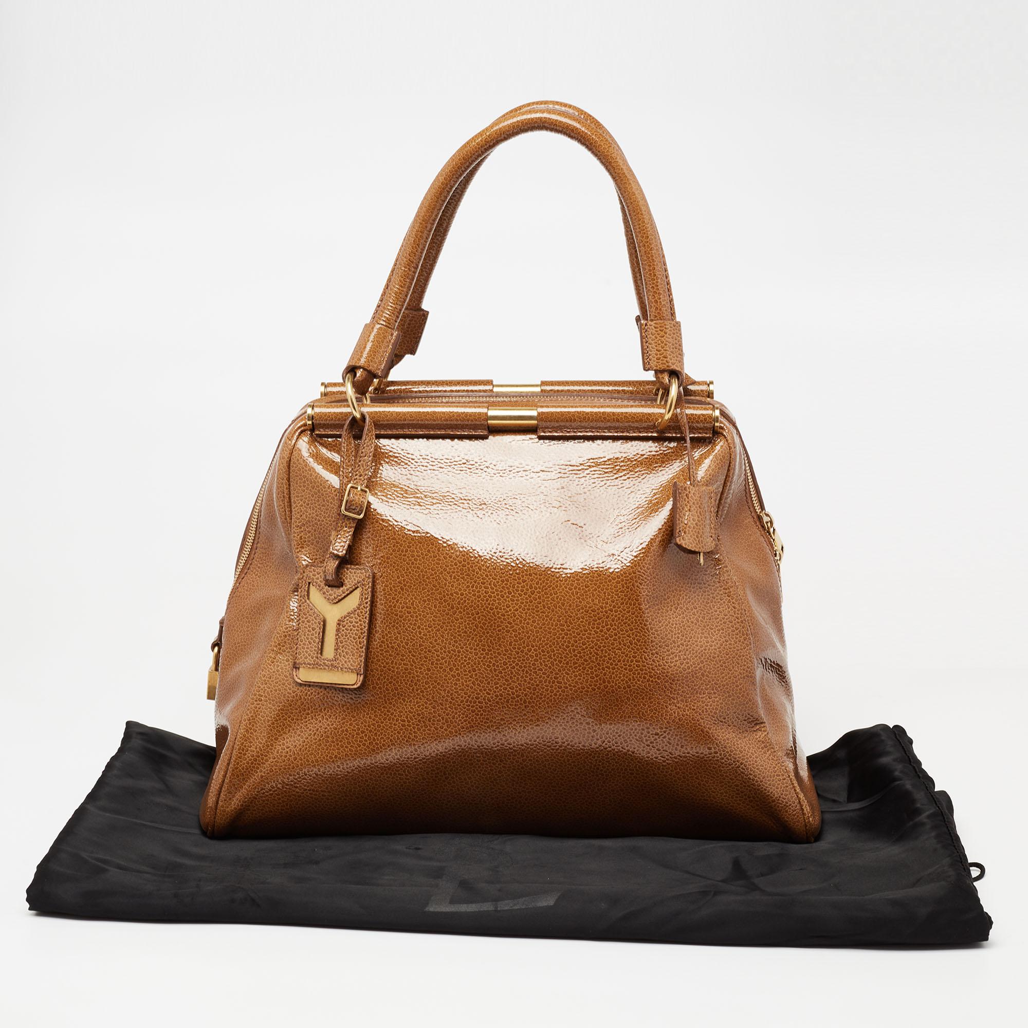 Yves Saint Laurent Borsa Majorelle in pelle verniciata marrone con pavé 11
