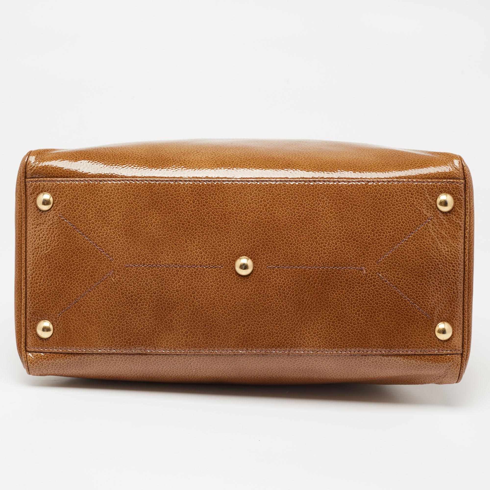 Women's Yves Saint Laurent Brown Pebbled Patent Leather Majorelle Satchel