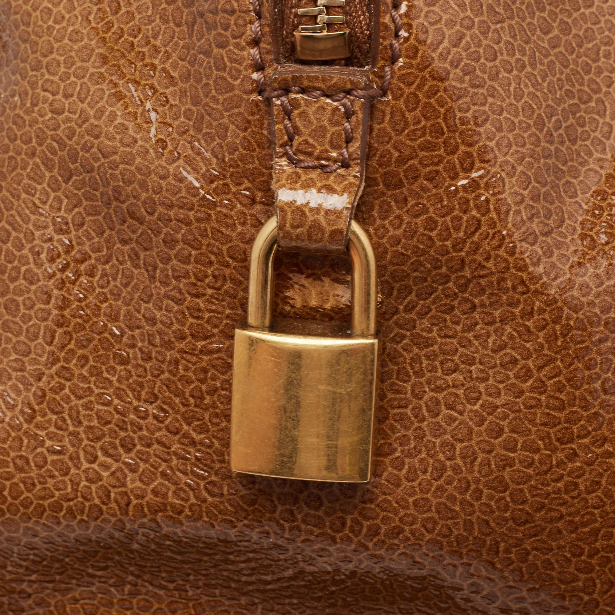 Yves Saint Laurent Brown Pebbled Patent Leather Majorelle Satchel 2
