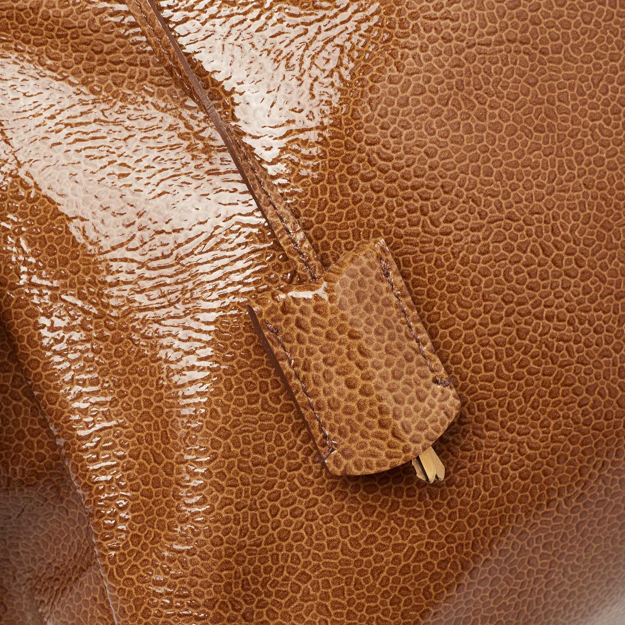 Yves Saint Laurent Brown Pebbled Patent Leather Majorelle Satchel 4