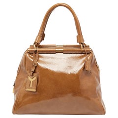 Yves Saint Laurent Brown Pebbled Patent Leather Majorelle Satchel