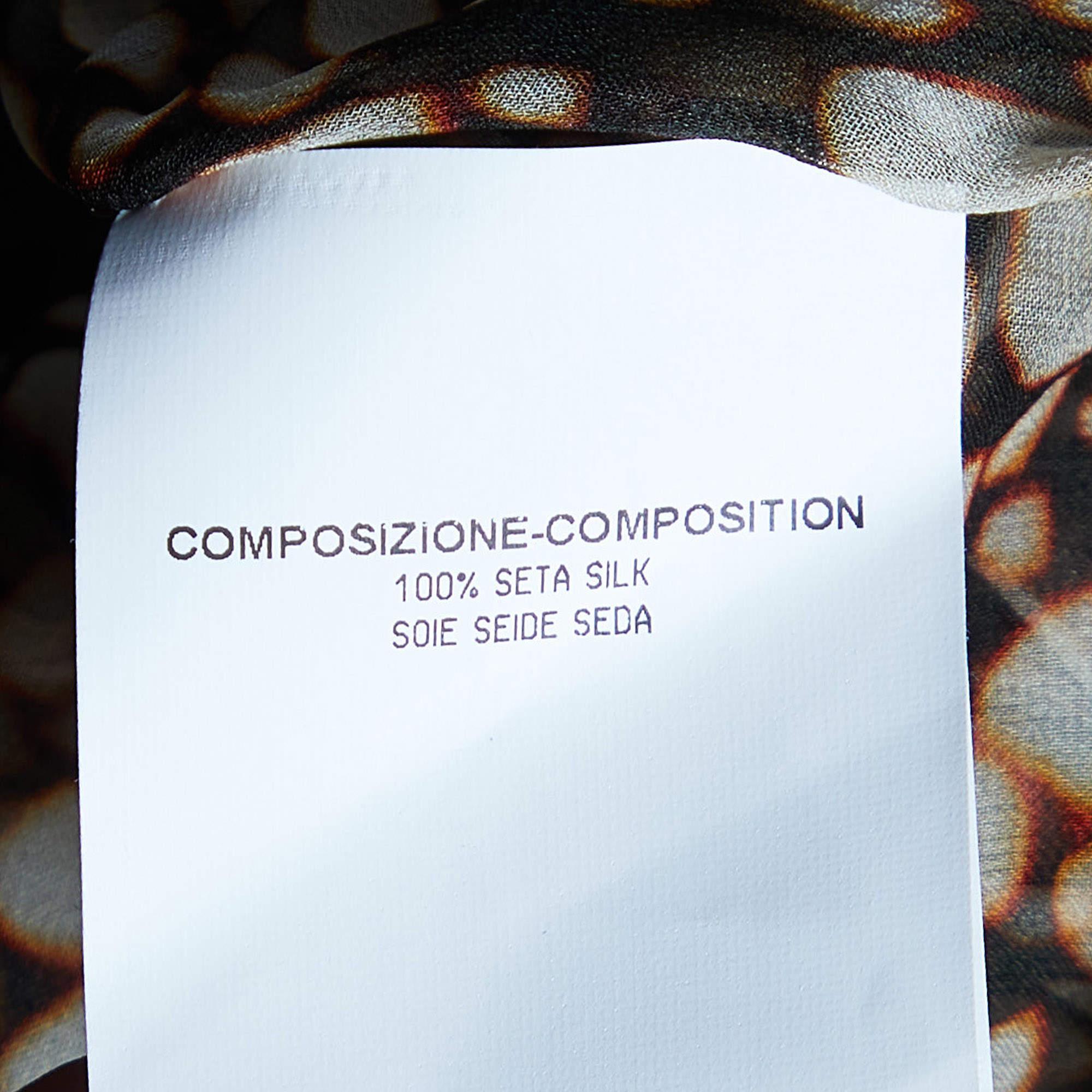 Women's Yves Saint Laurent Brown Printed Silk Draped Midi Dress L