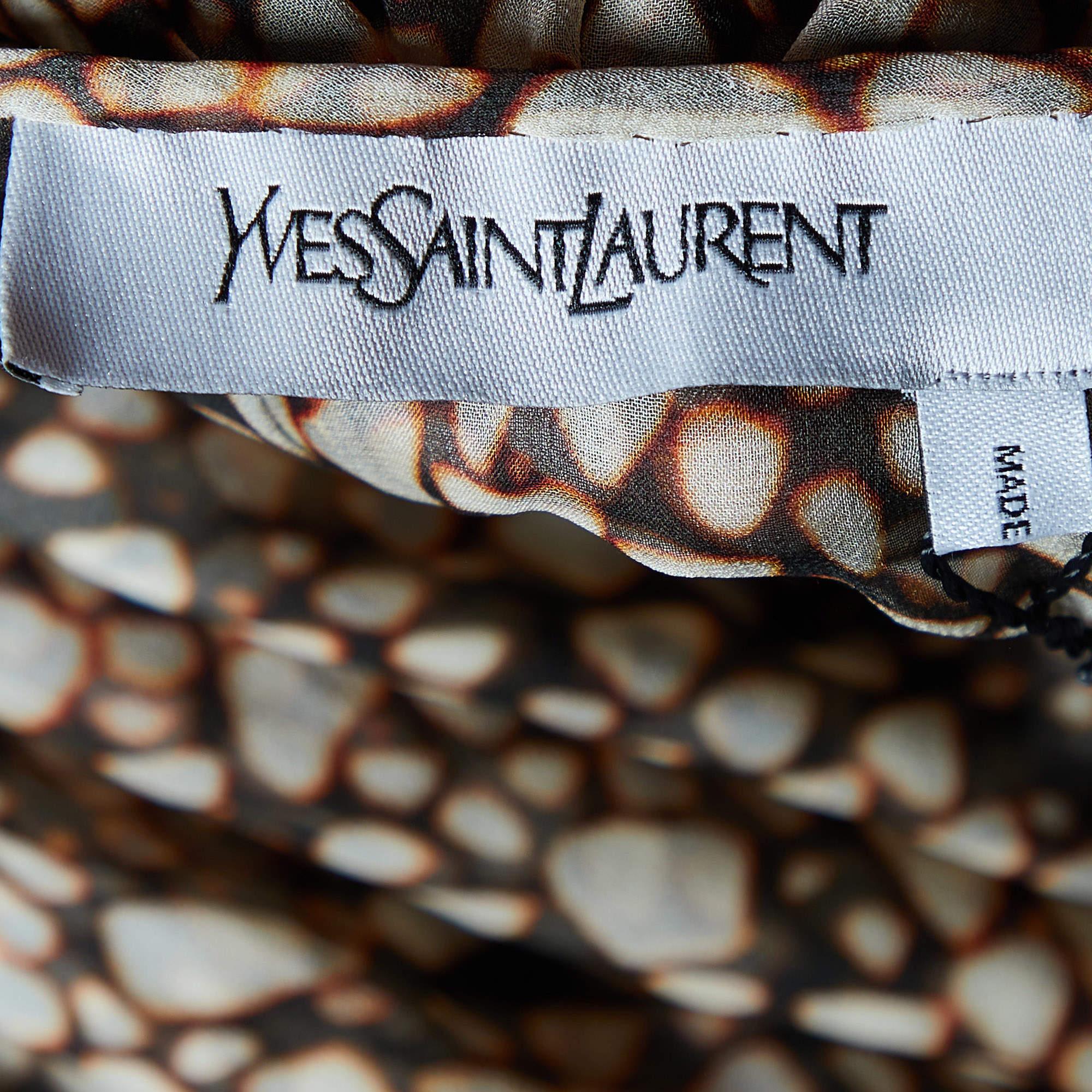 Yves Saint Laurent Brown Printed Silk Draped Midi Dress L 1