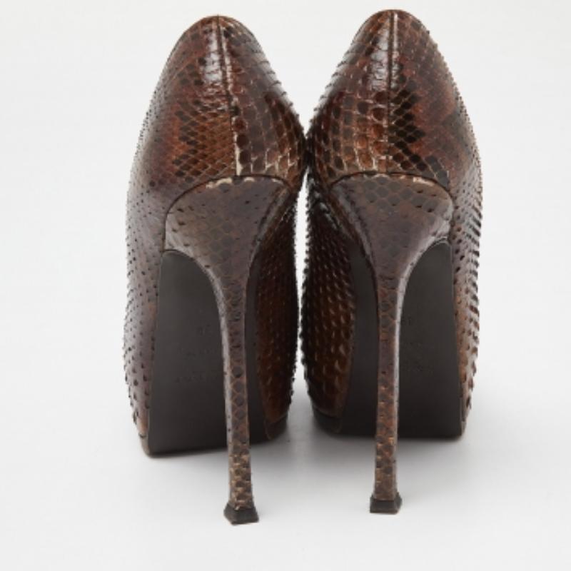 Yves Saint Laurent Brown Python Cap Toe Tribtoo Platform Pumps Size 39 For Sale 3