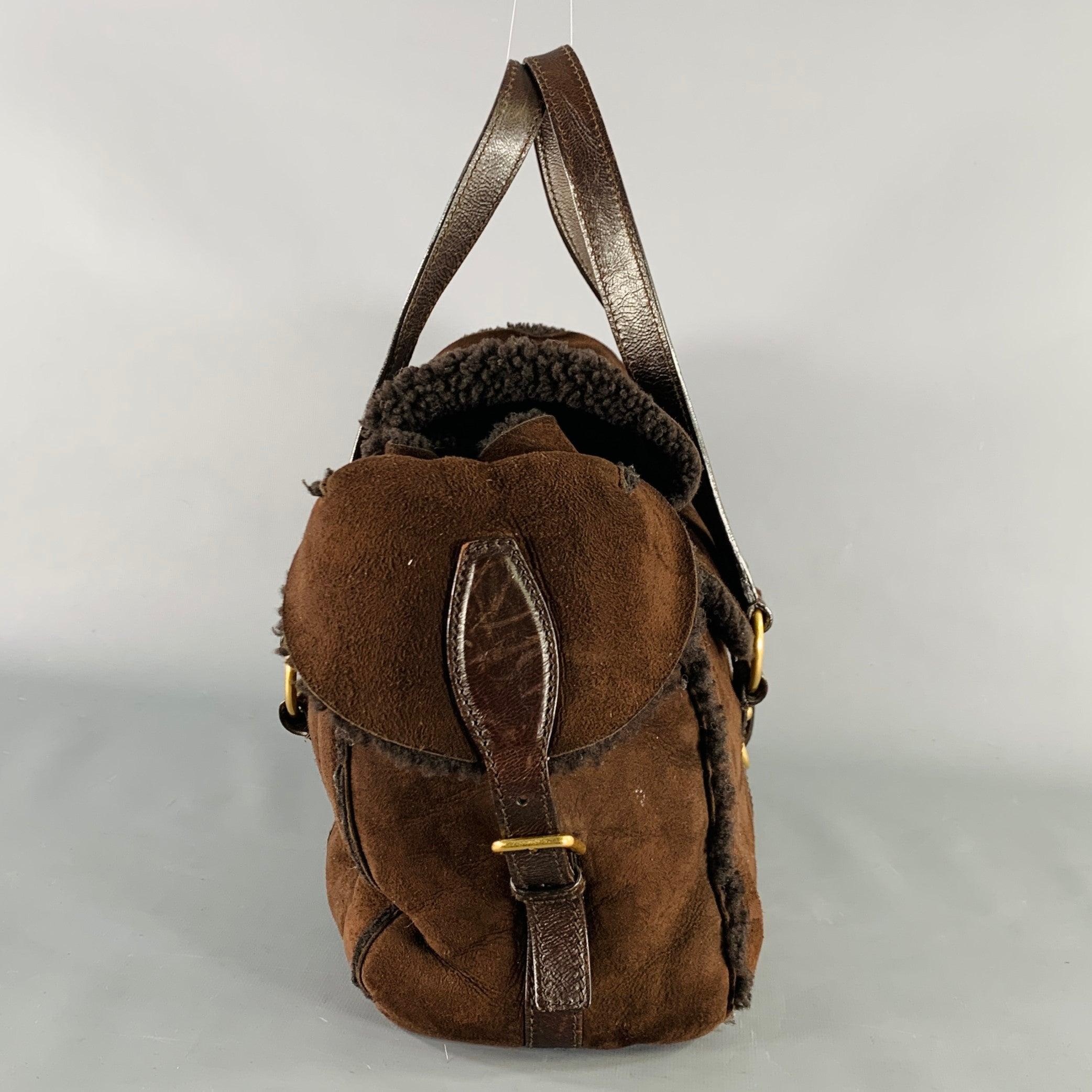YVES SAINT LAURENT Brown Shearling Leather Shoulder Handbag In Good Condition For Sale In San Francisco, CA