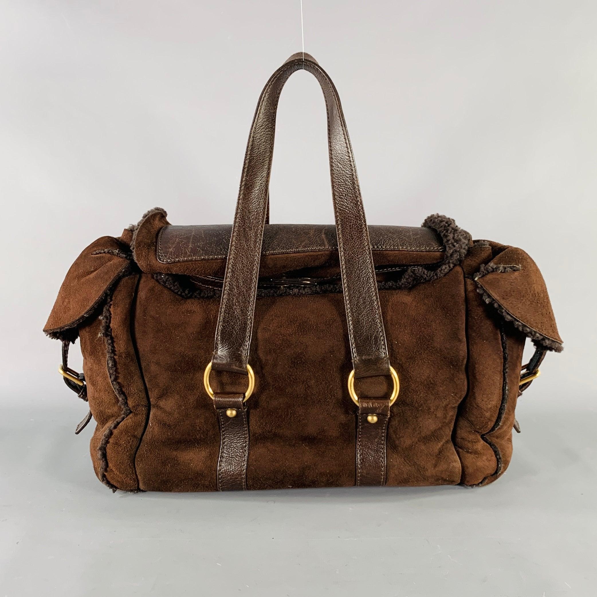 Men's YVES SAINT LAURENT Brown Shearling Leather Shoulder Handbag For Sale