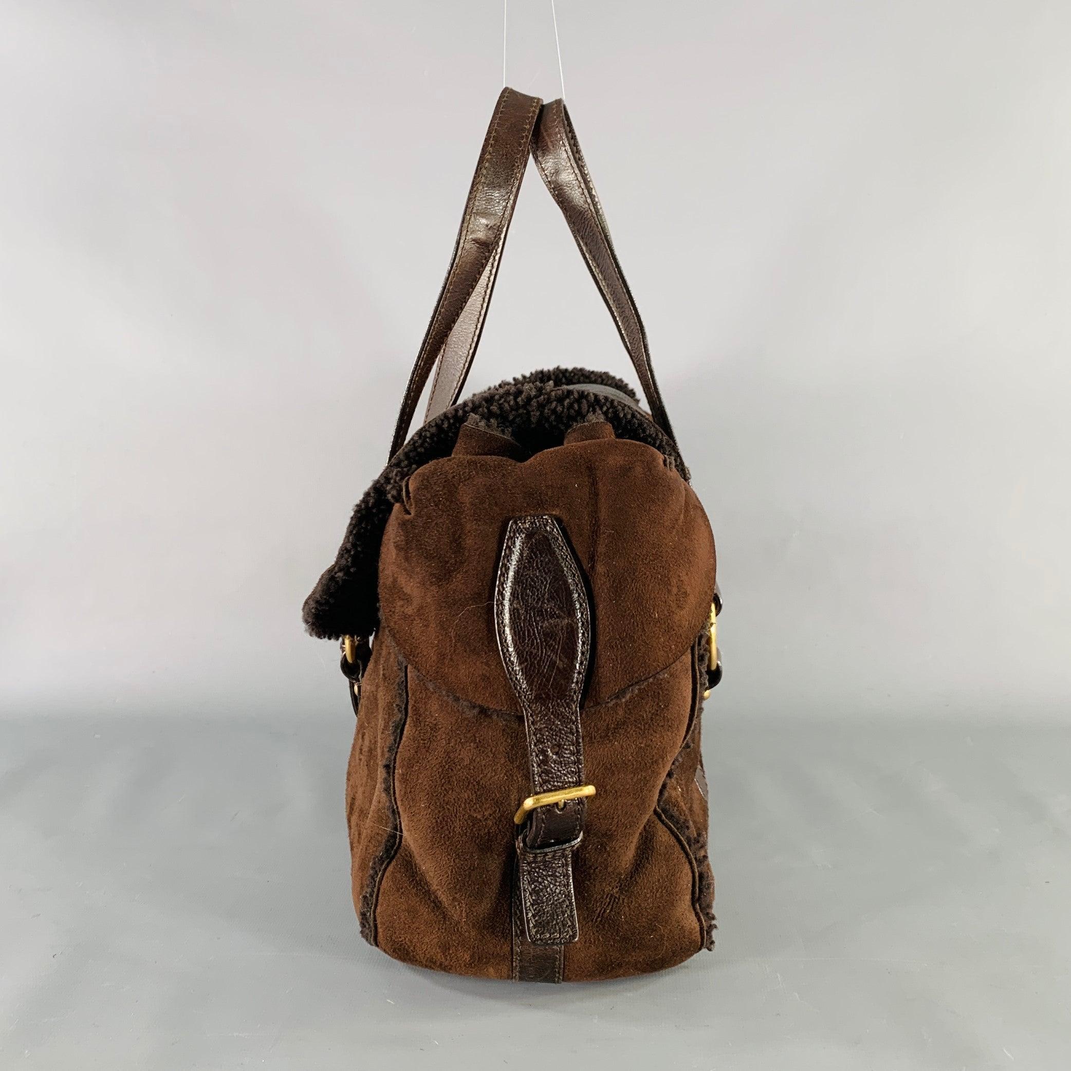 YVES SAINT LAURENT Brown Shearling Leather Shoulder Handbag For Sale 1