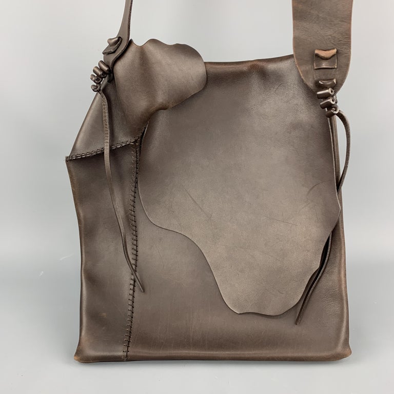 YVES SAINT LAURENT Brown Stitched Leather Flap Bag at 1stDibs