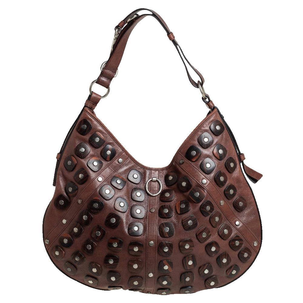 Yves Saint Laurent Brown Studded Hobo