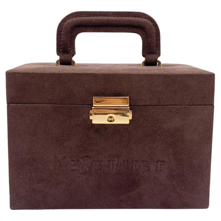 Yves Saint Laurent Brown Suede Cosmetic Jewelry Box Vanity Bag