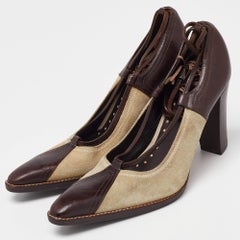 Yves Saint Laurent Brown Suede Leather Fringe Detail Ankle Wrap Pumps Size 37