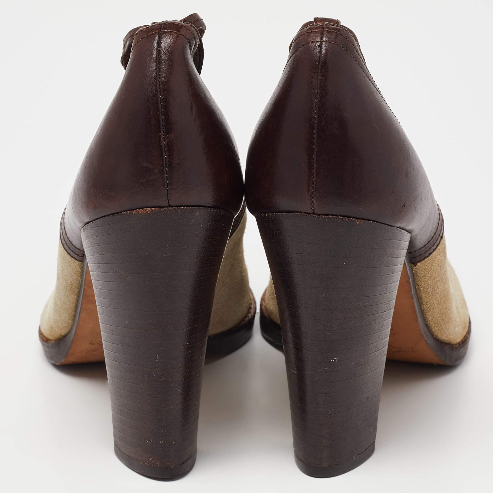 Women's Yves Saint Laurent Brown Suede Leather Fringe Detail Ankle Wrap Pumps Size 37 For Sale