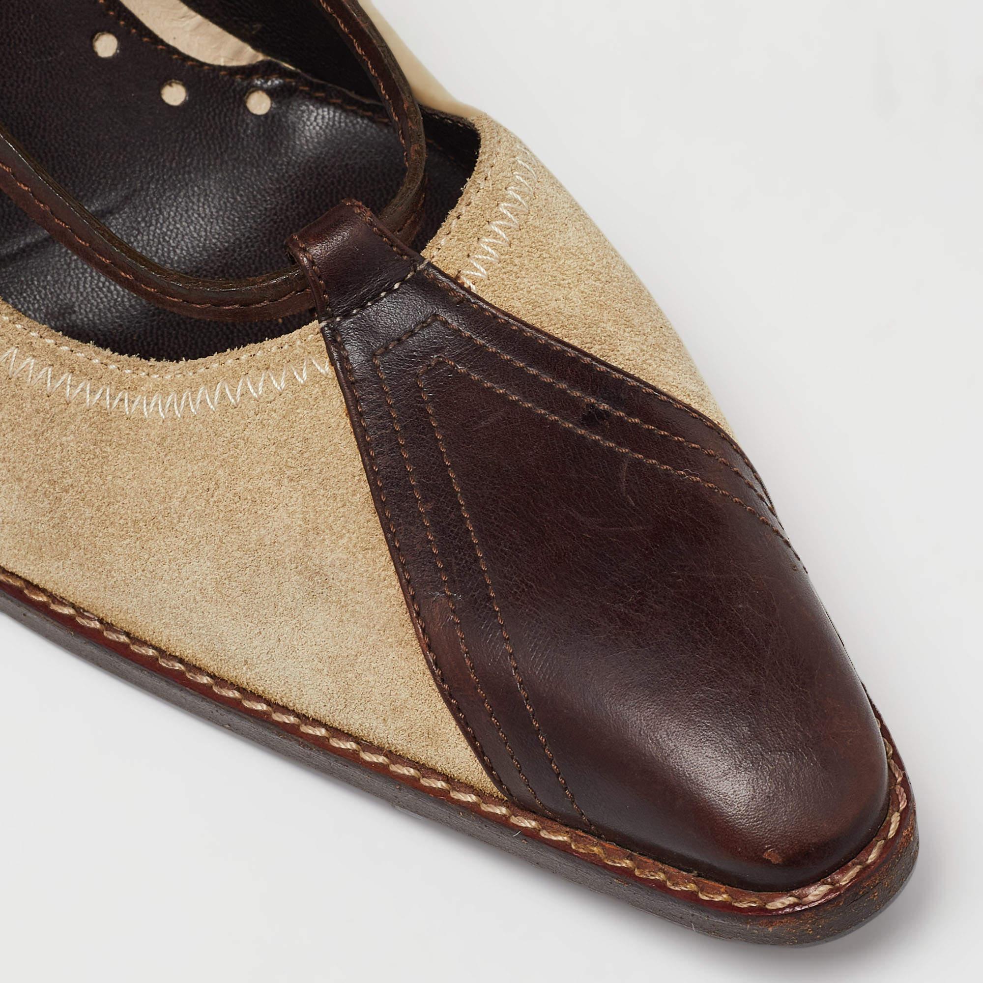 Yves Saint Laurent Brown Suede Leather Fringe Detail Ankle Wrap Pumps Size 37 For Sale 2