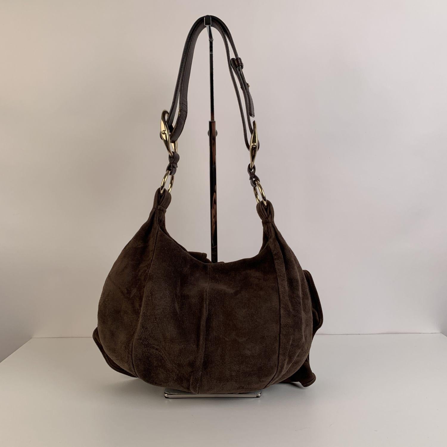 Black Yves Saint Laurent Brown Suede Nadja Rose Tote Shoulder Bag