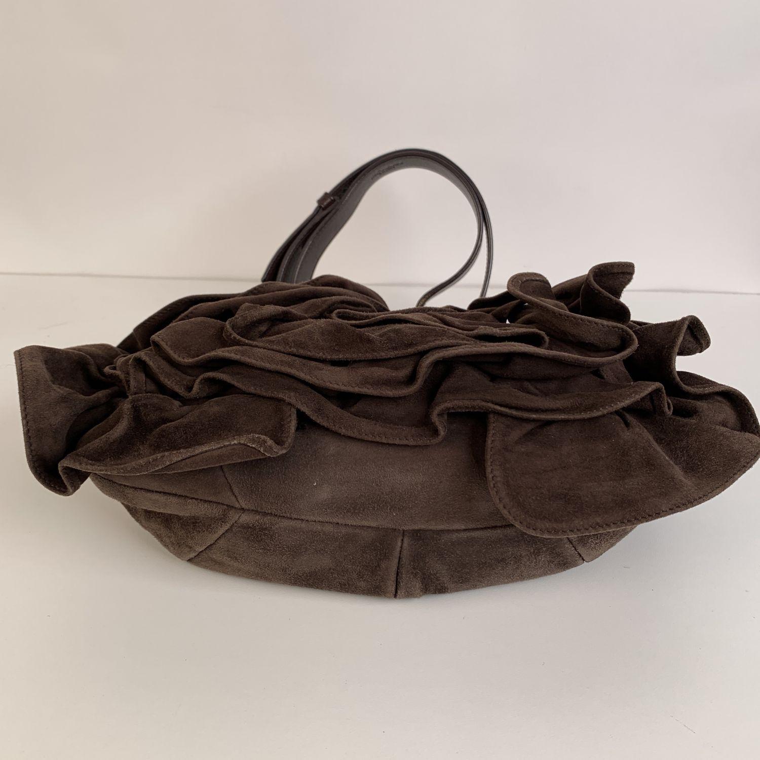 Yves Saint Laurent Brown Suede Nadja Rose Tote Shoulder Bag In Good Condition In Rome, Rome