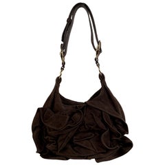 Yves Saint Laurent Brown Suede Nadja Rose Tote Shoulder Bag