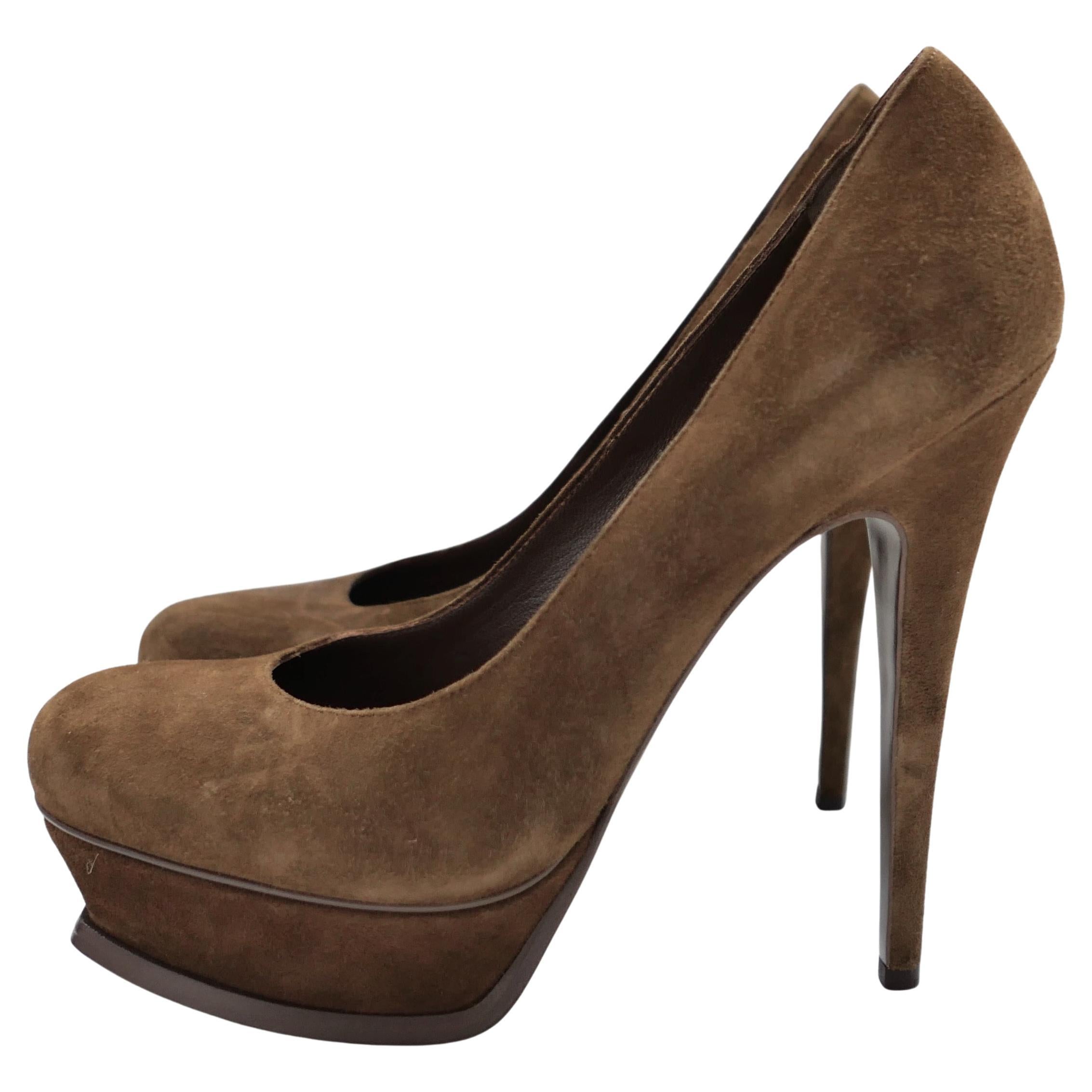 Yves Saint Laurent Brown Suede Palais Platform Heels For Sale