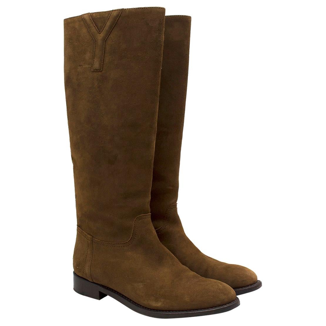 Yves Saint Laurent Brown Suede Tall Boots 37