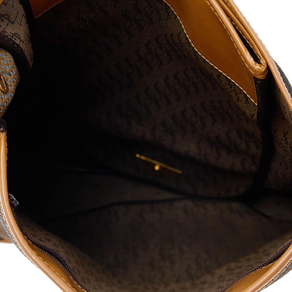 Yves Saint Laurent Brown/Tan Coated Canvas And Leather Vintage Shoulder Bag In Fair Condition For Sale In Dubai, Al Qouz 2