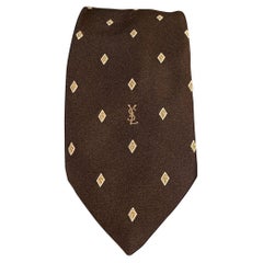 YVES SAINT LAURENT Braune Gelbe Diamant-Seiden-Jacquard-Krawatte