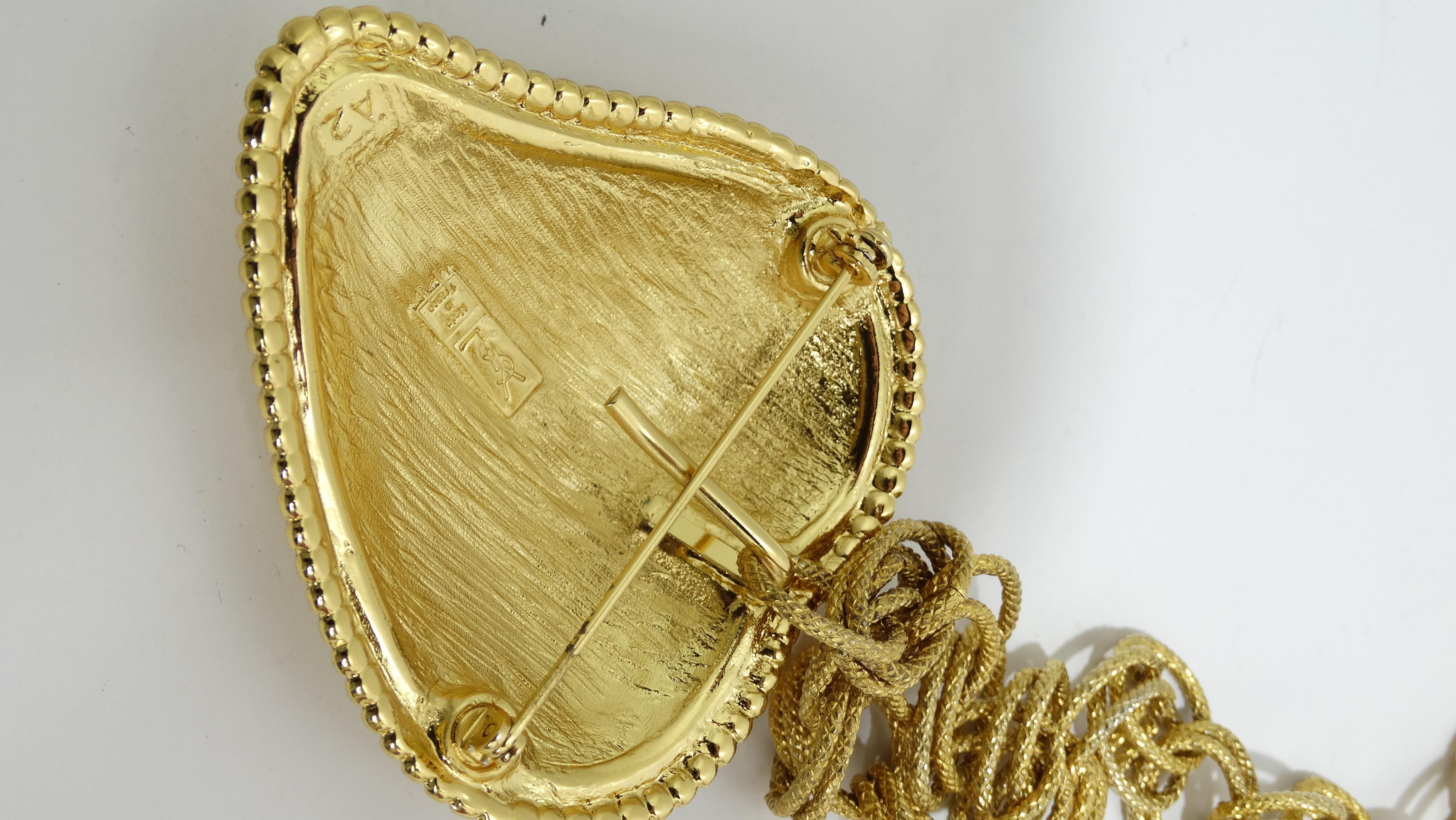 Women's or Men's Yves Saint Laurent Brushed Gold Pendant Necklace/Pin