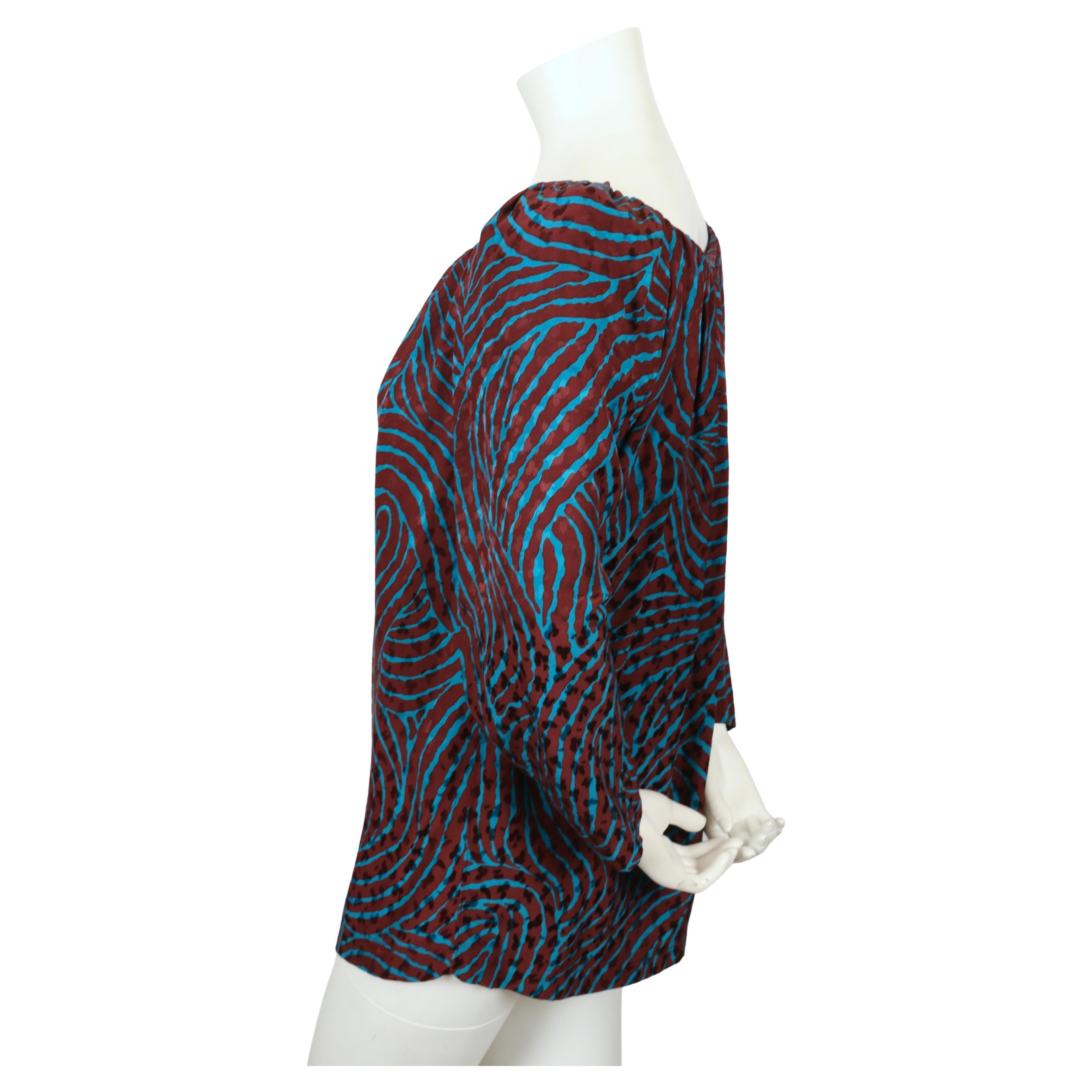 Black YVES SAINT LAURENT burgundy and turquoise blouse with draped neckline For Sale