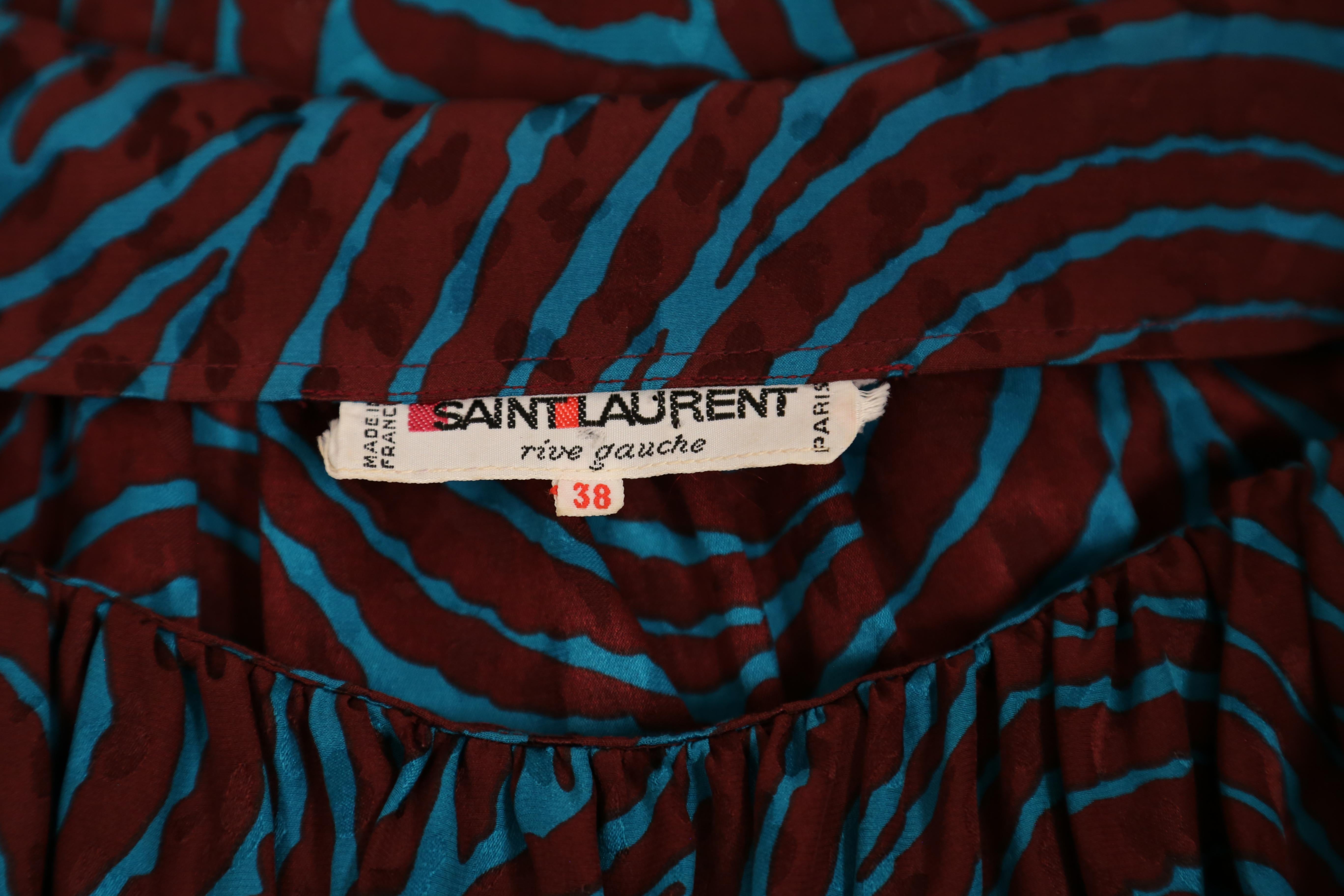 Women's or Men's YVES SAINT LAURENT burgundy and turquoise blouse with draped neckline For Sale
