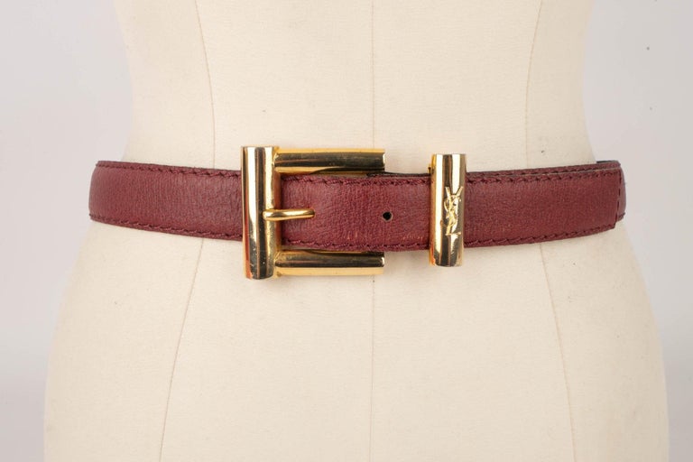 Yves Saint Laurent Burgundy Leather Belt with Golden Metal  display picture 3