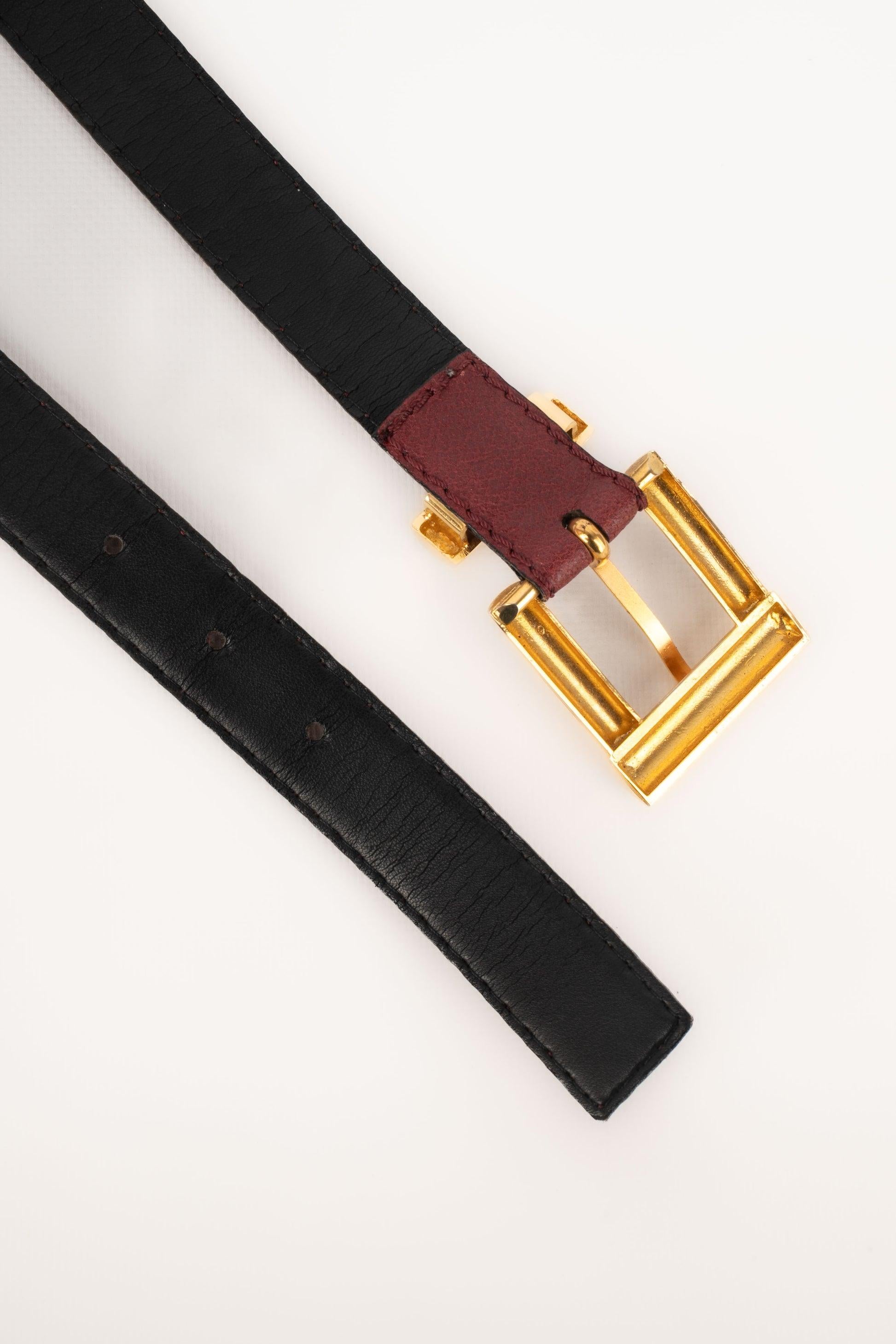 Yves Saint Laurent Burgundy Leather Belt with Golden Metal For Sale 1