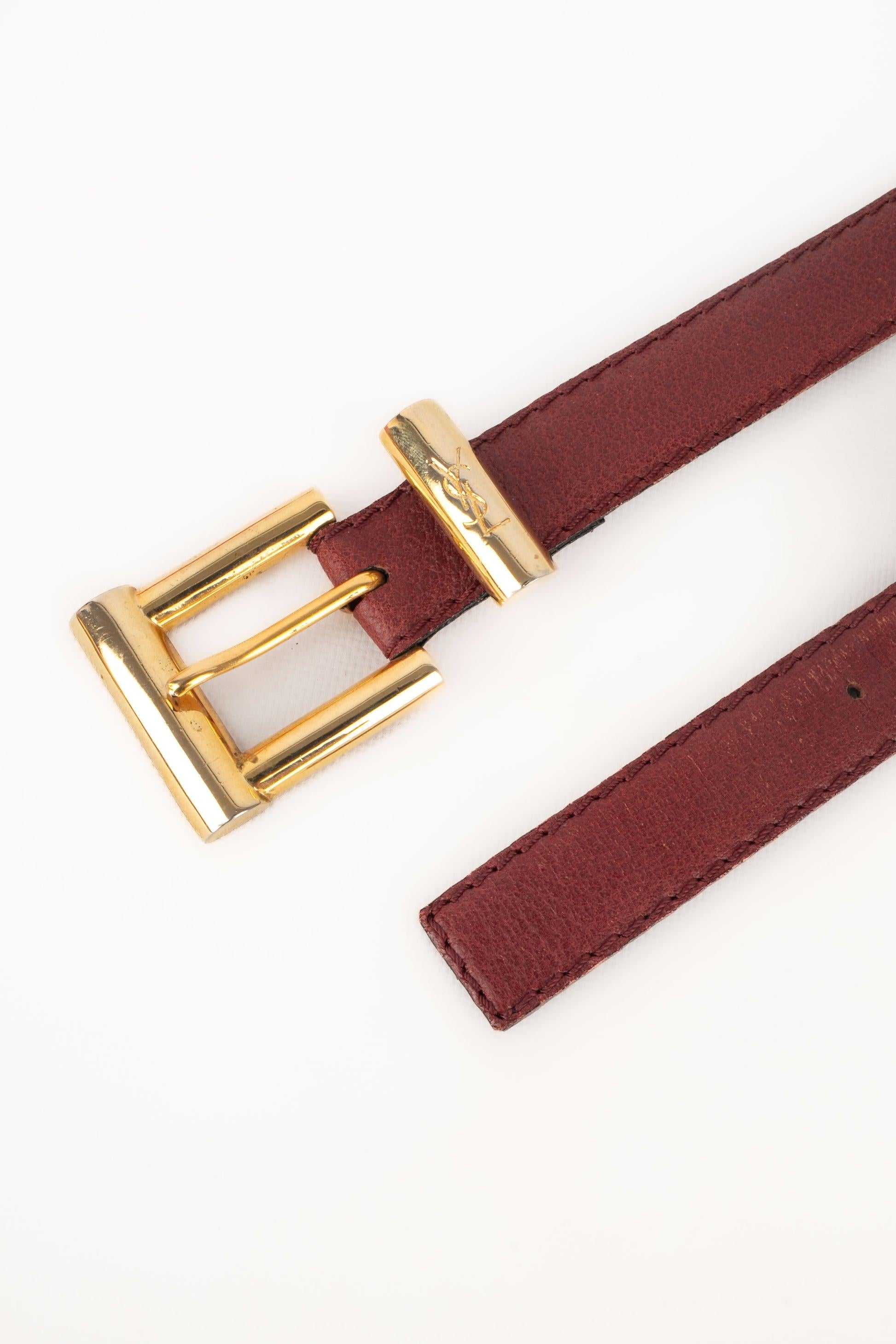Yves Saint Laurent Burgundy Leather Belt with Golden Metal For Sale 2