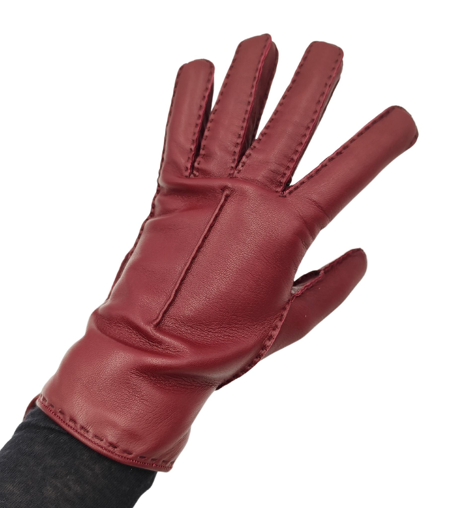 Brown Yves Saint Laurent burgundy leather gloves For Sale