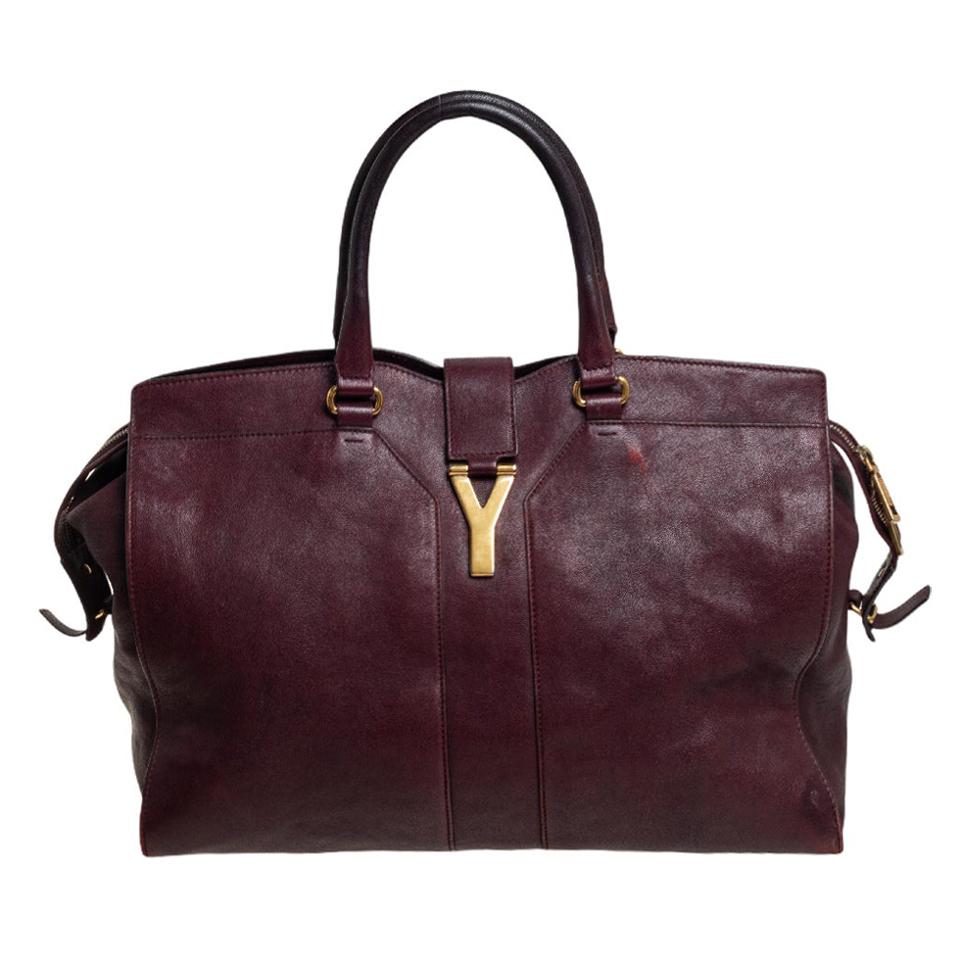 Yves Saint Laurent Burgundy Leather Large Cabas Chyc Tote