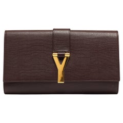 Yves Saint Laurent Burgundy Leather Ligne Y Clutch