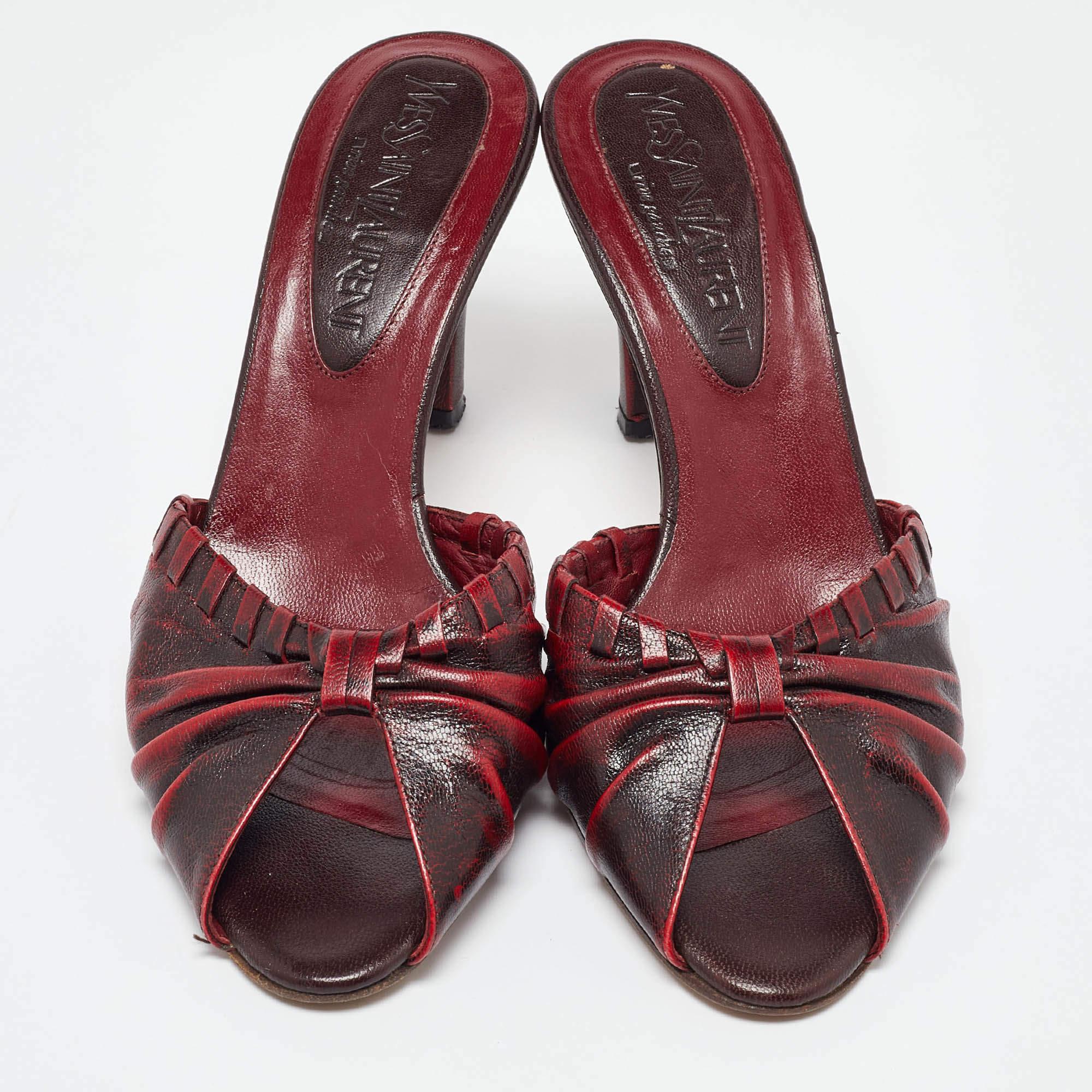 Black Yves Saint Laurent Burgundy Leather Slide Sandals 38