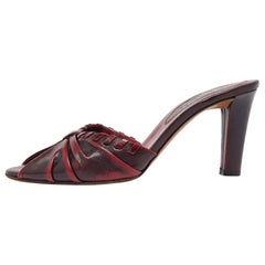 Yves Saint Laurent Burgundy Leather Slide Sandals 38