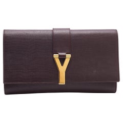Yves Saint Laurent Burgundy Leather Y-Ligne Clutch