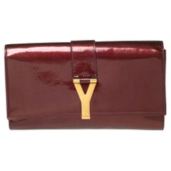 Yves Saint Laurent Burgundy Patent Leather Y-Ligne Clutch